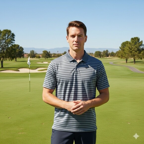 Nike Other - Nike Golf Dri-Fit Polo Shirt Mens Size Small Navy Blue Grey Striped Logo